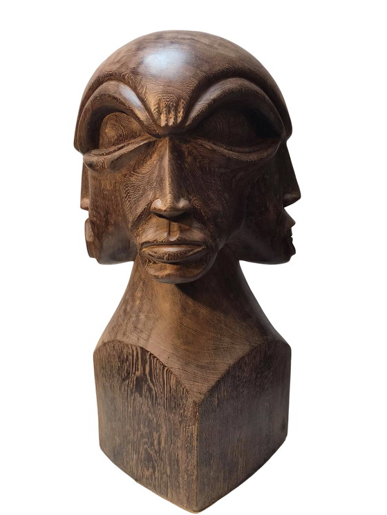 Image 1 of 4D face wooden sculpture