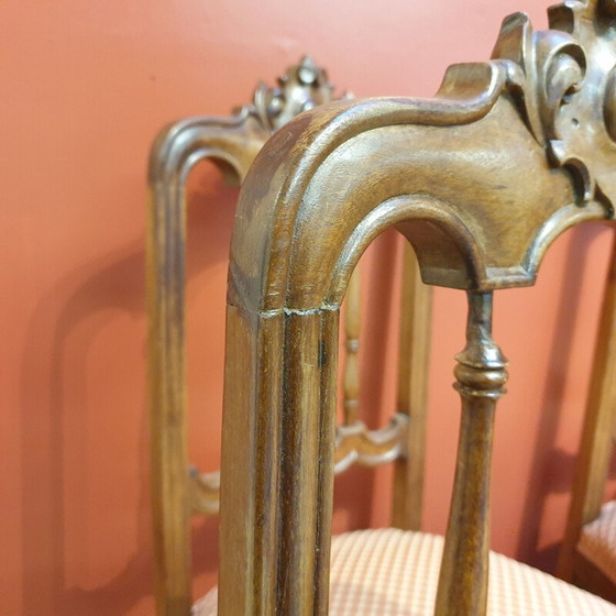 Image 1 of Set van 6 Victoriaanse stoelen van walnotenhout