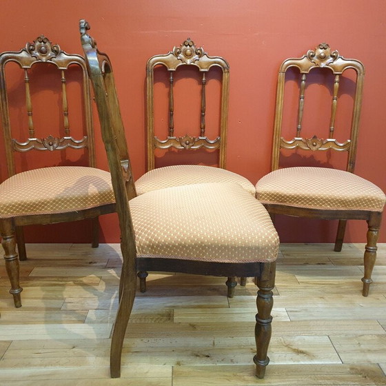 Image 1 of Set van 6 Victoriaanse stoelen van walnotenhout