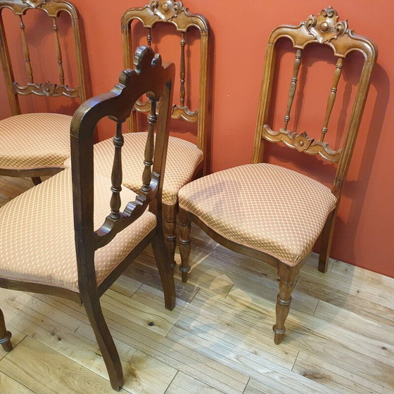 Image 1 of Set van 6 Victoriaanse stoelen van walnotenhout