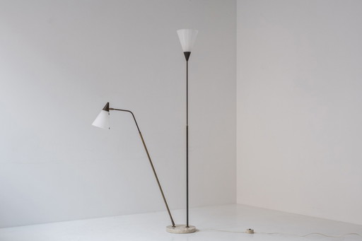 Zeldzame 339-2 PX vloerlamp met twee armen van Angelo en Giuseppe Ostuni & Renato Forti voor Oluce, Italië 1952.