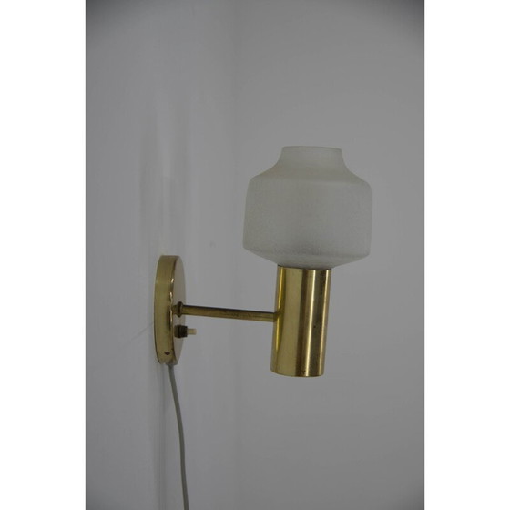 Image 1 of Paar vintage wandlampen van messing en glas, Denemarken 1970