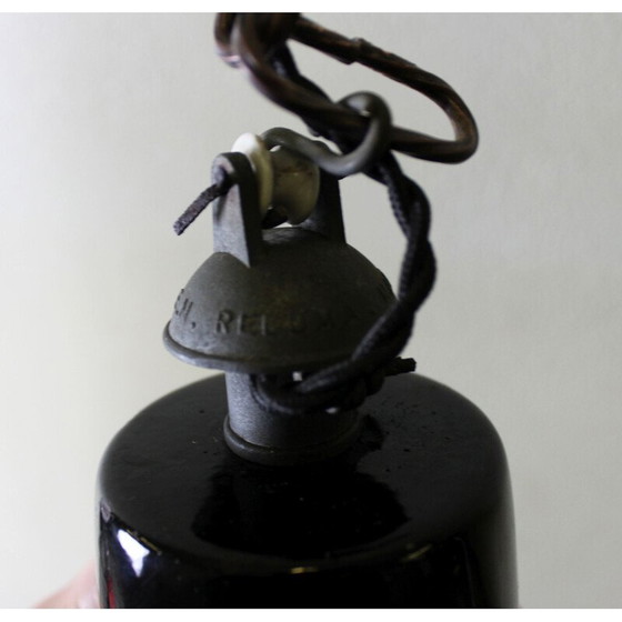 Image 1 of Vintage geëmailleerde plaatstalen hanglamp van Reluma, België 1950