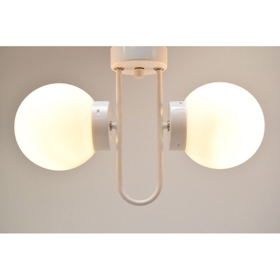 Image 1 of Vintage ophanging van melkglas en gelakt metaal, Tsjecho-Slowakije 1970