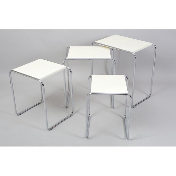 Image 1 of Vintage nesttafel van wit verchroomd staal en gelakt hout van Kovona, 1950