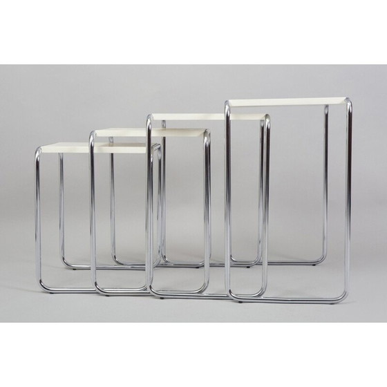 Image 1 of Vintage nesttafel van wit verchroomd staal en gelakt hout van Kovona, 1950