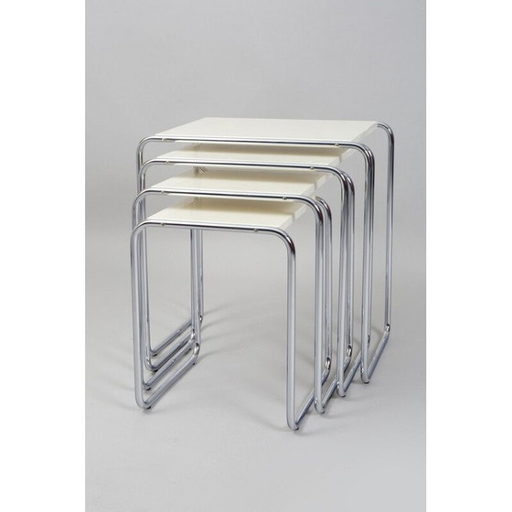 Image 1 of Vintage nesttafel van wit verchroomd staal en gelakt hout van Kovona, 1950