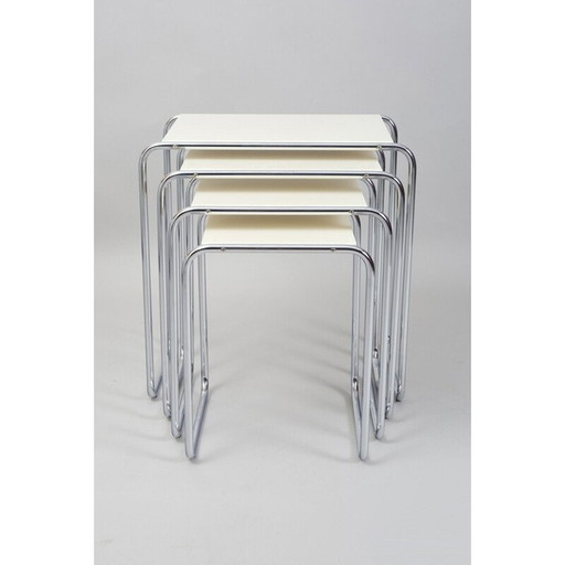 Vintage nesttafel van wit verchroomd staal en gelakt hout van Kovona, 1950