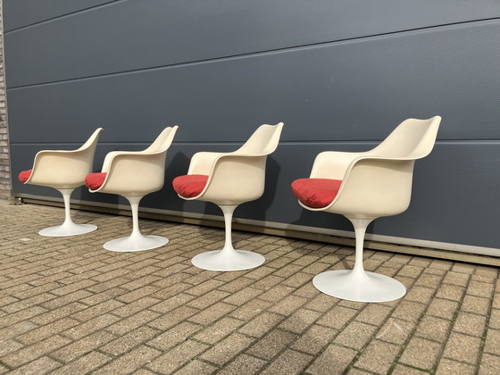 Image 1 of 4X Originele Knoll Tulip Draaistoelen Met Armen Eero Saarinen