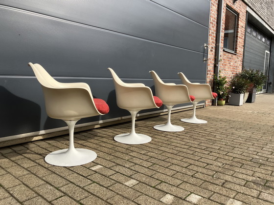 Image 1 of 4X Originele Knoll Tulip Draaistoelen Met Armen Eero Saarinen