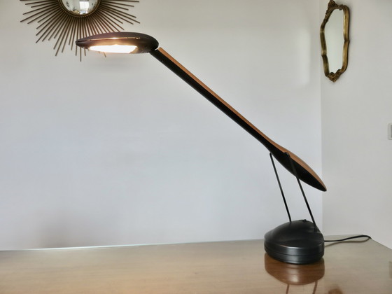 Image 1 of 80's kersenhout en polycarbonaat zoomorfe bureaulamp