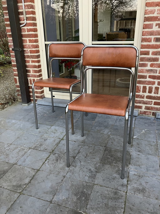 Vintage Chrome Stoel Met Skai (2 Stuks)