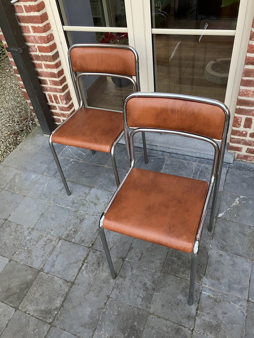 Vintage Chrome Stoel Met Skai (2 Stuks)