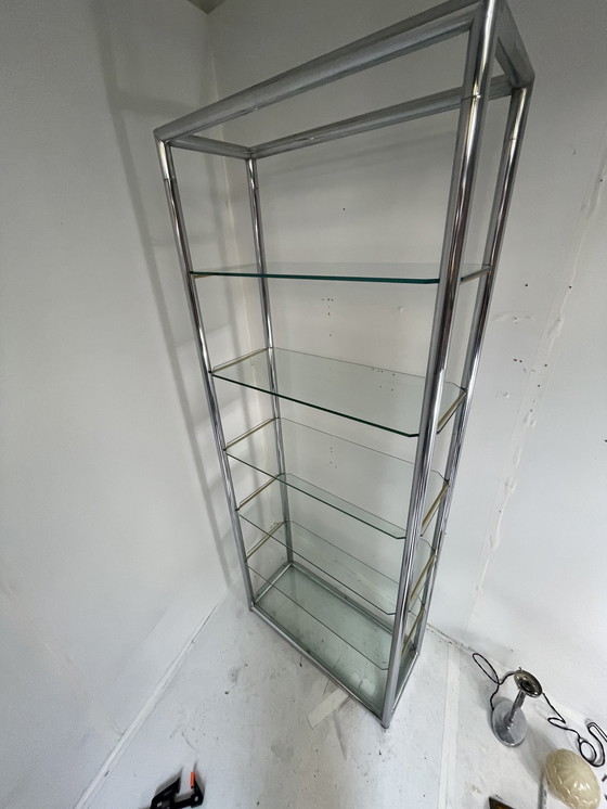 Image 1 of Vitrine Kast- bauhaus style - chroom met glas - 1970's