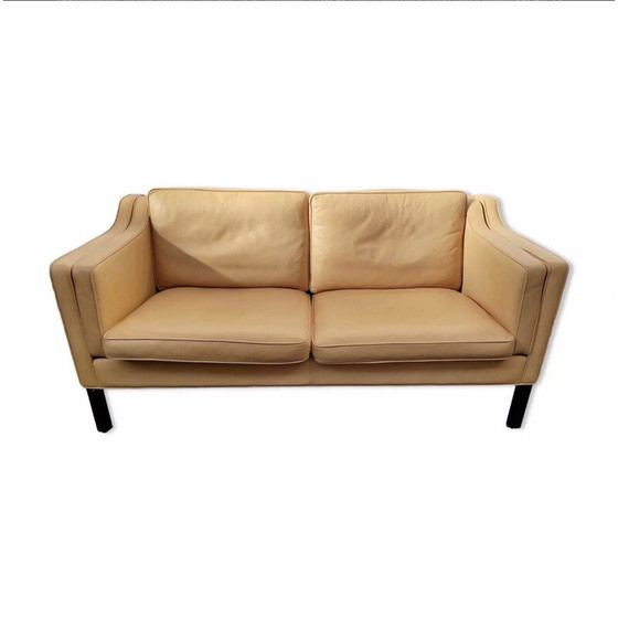 Image 1 of Scandinavische vintage sofa in lichtbeige leer van Hurup Mobelfabrik, 1970