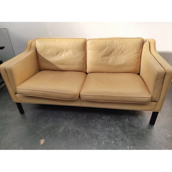 Image 1 of Scandinavische vintage sofa in lichtbeige leer van Hurup Mobelfabrik, 1970