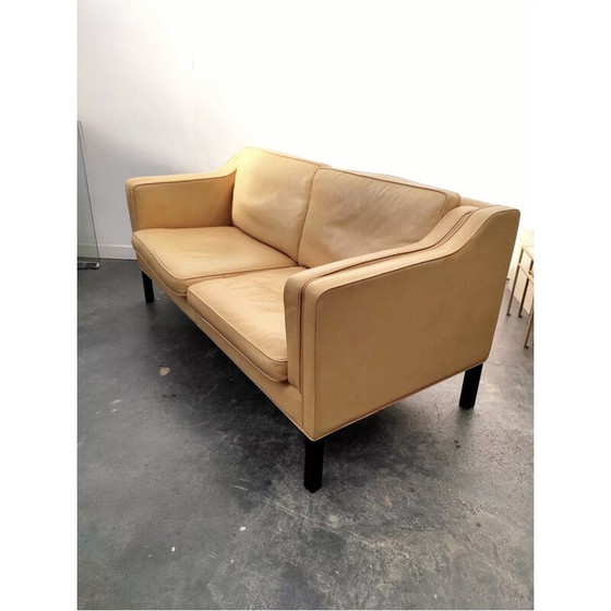 Image 1 of Scandinavische vintage sofa in lichtbeige leer van Hurup Mobelfabrik, 1970