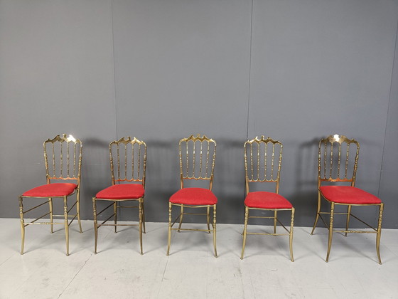 Image 1 of Set van 5 van Vintage Messing Chiavari Stoelen, 1960S