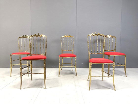 Image 1 of Set van 5 van Vintage Messing Chiavari Stoelen, 1960S