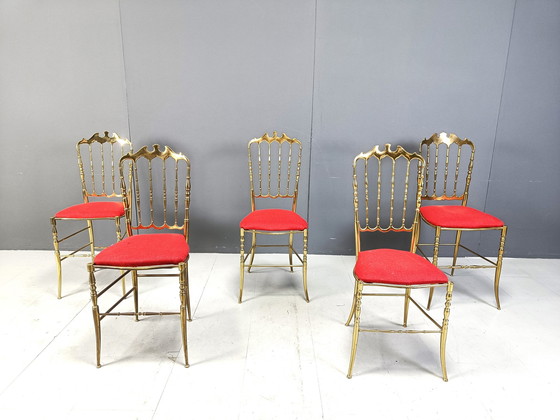 Image 1 of Set van 5 van Vintage Messing Chiavari Stoelen, 1960S