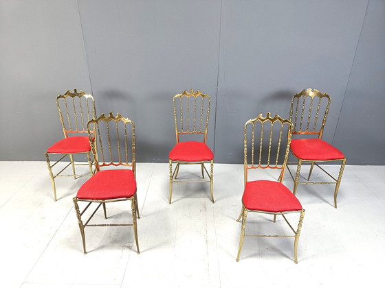 Image 1 of Set van 5 van Vintage Messing Chiavari Stoelen, 1960S