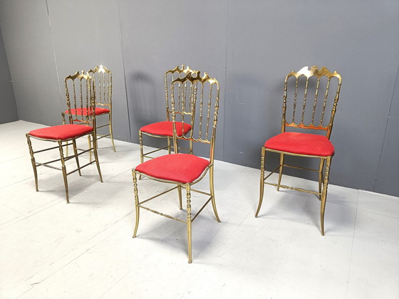 Image 1 of Set van 5 van Vintage Messing Chiavari Stoelen, 1960S