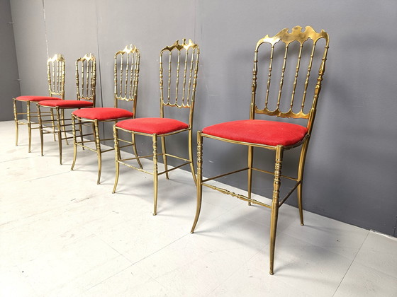 Image 1 of Set van 5 van Vintage Messing Chiavari Stoelen, 1960S