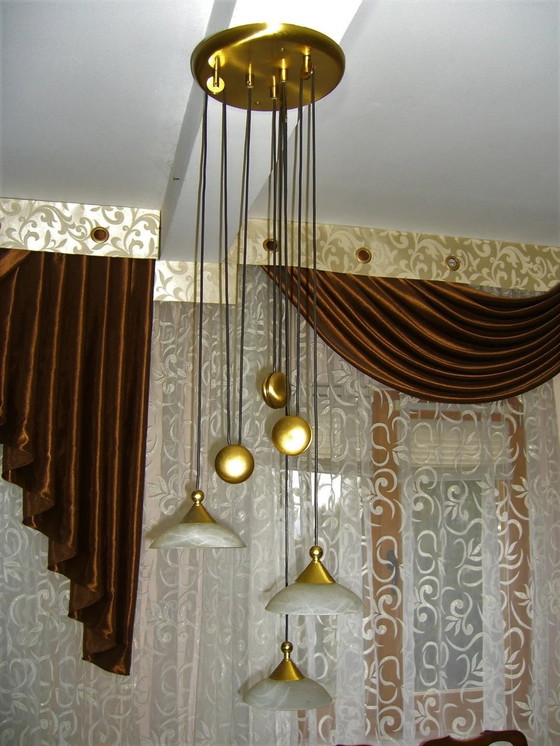 Image 1 of Plafond hanglamp, Mid Century Modern, Art Deco, Bankamp, Murano glas, Messing, Zeer zeldzaam