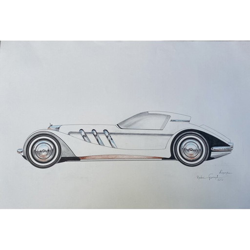 Vintage tekening "Lagonda auto" door André Ferrand, 2010