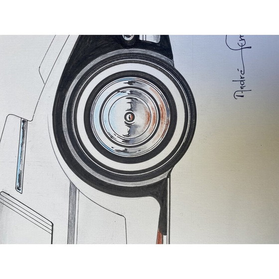 Image 1 of Vintage tekening "Lagonda auto" door André Ferrand, 2010