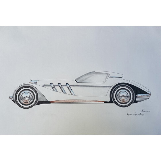 Image 1 of Vintage tekening "Lagonda auto" door André Ferrand, 2010
