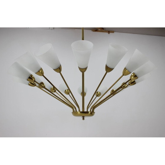 Image 1 of Vintage kroonluchter van glas en messing 1970