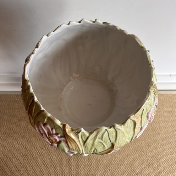 Image 1 of Italiaanse Majolica Piedestal met bloempot