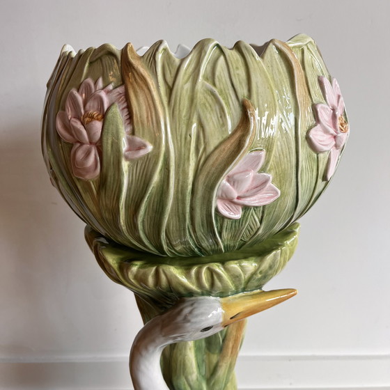 Image 1 of Italiaanse Majolica Piedestal met bloempot