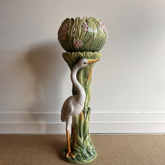 Image 1 of Italiaanse Majolica Piedestal met bloempot