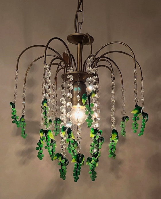 Image 1 of Vintage Italiaanse Groene Druiven Kroonluchter Hanglamp Vintage Kristal