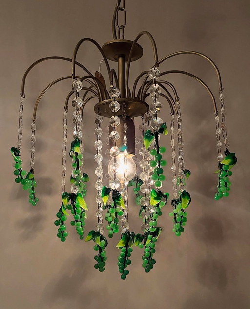 Vintage Italiaanse Groene Druiven Kroonluchter Hanglamp Vintage Kristal