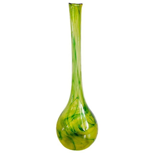 Vintage hoge handgeblazen glazen vaas groen Murano