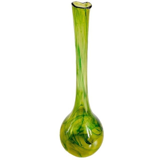 Image 1 of Vintage hoge handgeblazen glazen vaas groen Murano