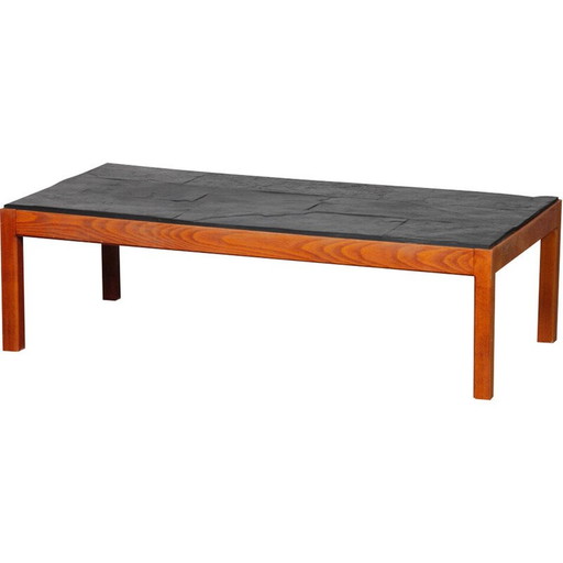 Vintage salontafel van hout en leisteen, 1970