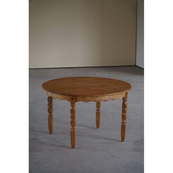 Image 1 of Deense vintage ronde eettafel in massief eikenhout met twee verlengstukken, jaren 1960