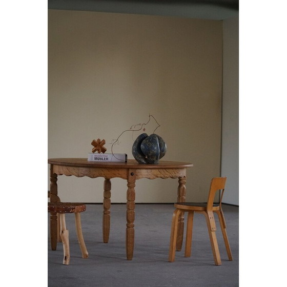Image 1 of Deense vintage ronde eettafel in massief eikenhout met twee verlengstukken, jaren 1960