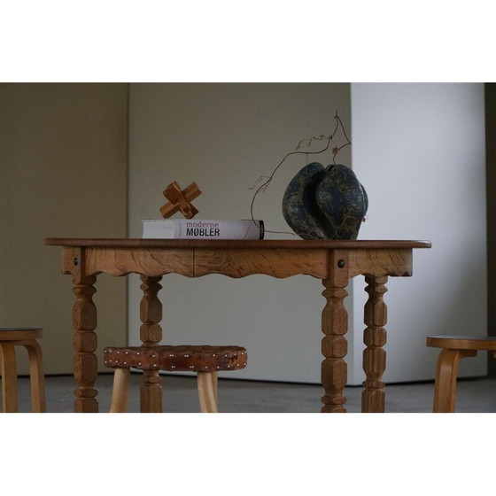 Image 1 of Deense vintage ronde eettafel in massief eikenhout met twee verlengstukken, jaren 1960