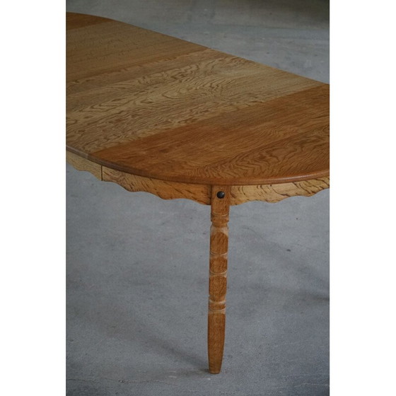 Image 1 of Deense vintage ronde eettafel in massief eikenhout met twee verlengstukken, jaren 1960