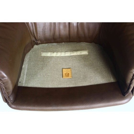 Image 1 of Vintage Deense draaifauteuil in bruin leer van Madsen en Schubell, jaren 1960