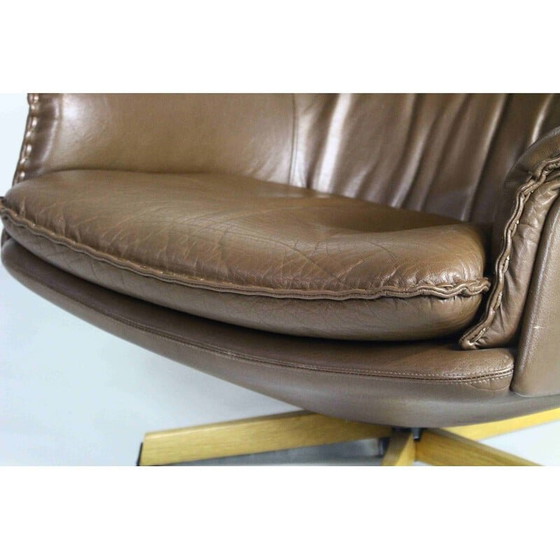 Image 1 of Vintage Deense draaifauteuil in bruin leer van Madsen en Schubell, jaren 1960