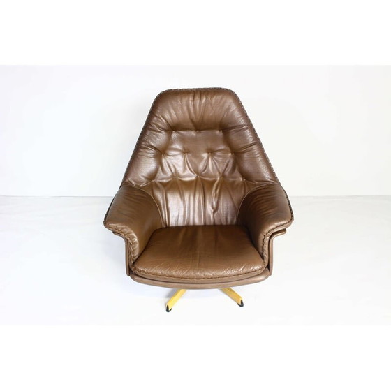 Image 1 of Vintage Deense draaifauteuil in bruin leer van Madsen en Schubell, jaren 1960