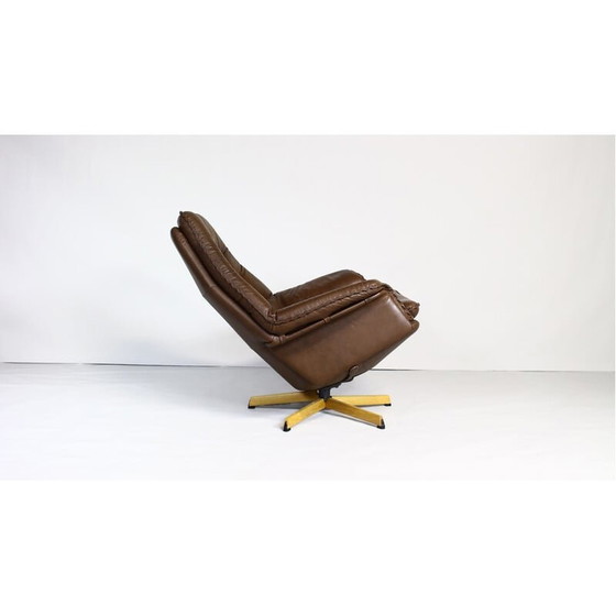 Image 1 of Vintage Deense draaifauteuil in bruin leer van Madsen en Schubell, jaren 1960