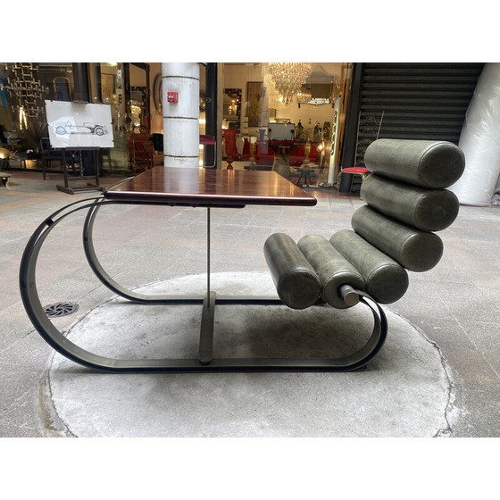 Image 1 of Vintage stalen, leren en mahoniehouten bureau door Marzio Cecchi voor Studio Most, Italië 1969