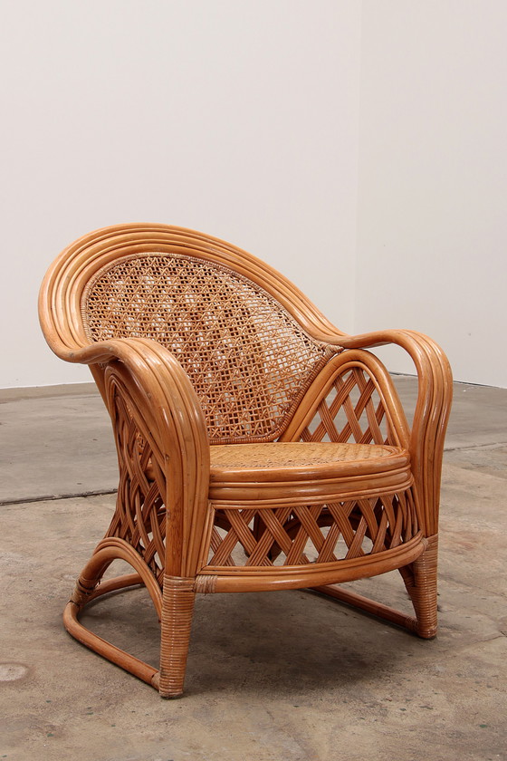 Image 1 of Franse Bohemian set van 2 Bamboe stoelen jaren 60.